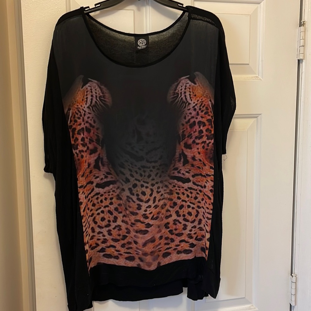 Bobeau Women’s Sheer Print Animal Print Top